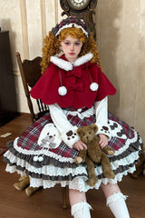 Red Long Sleeves Triple-Layered Printed Ruffled Bow Sweet Lolita Jsk Dress Set - Product - 4