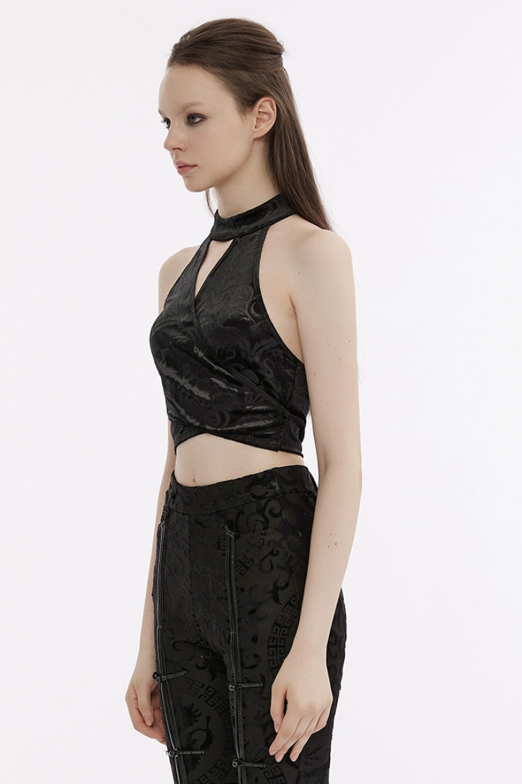 Black V Collar Hollow Backless Halterneck Women's Gothic Corset - Product - 2