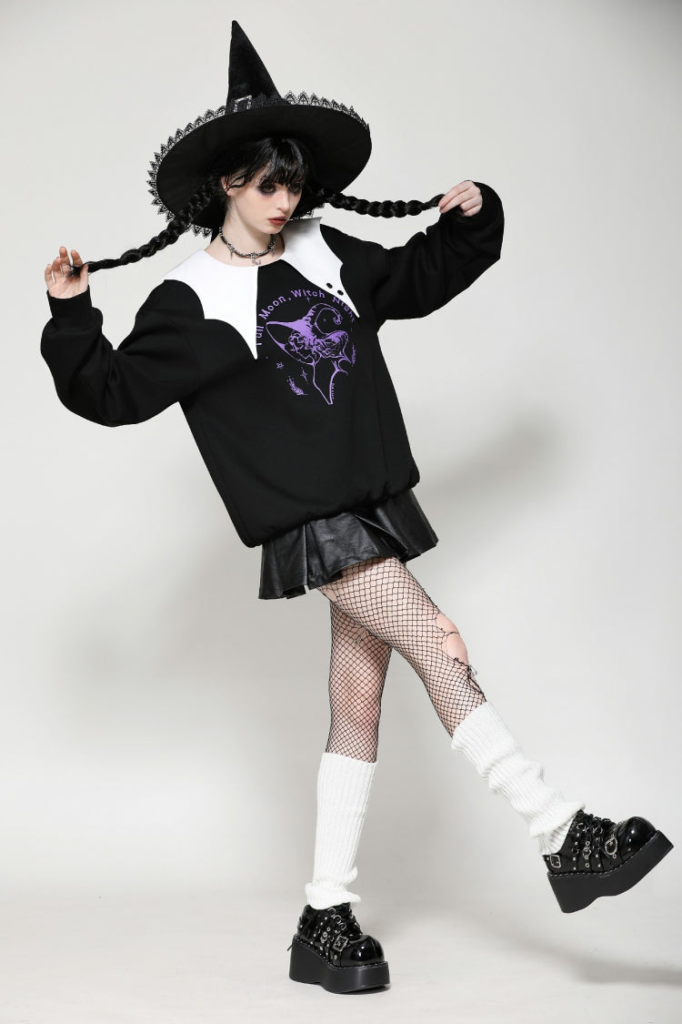 Black/White Point Peter Pan Collar Collar Long Sleeves Women's Gothic Vintage College Sweatshirt - Product - 7