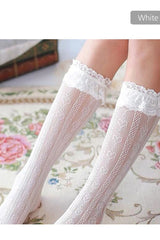 Love Heart Shape Lace Hollowed Out Middle Tube Lolita Socks - Product - 5
