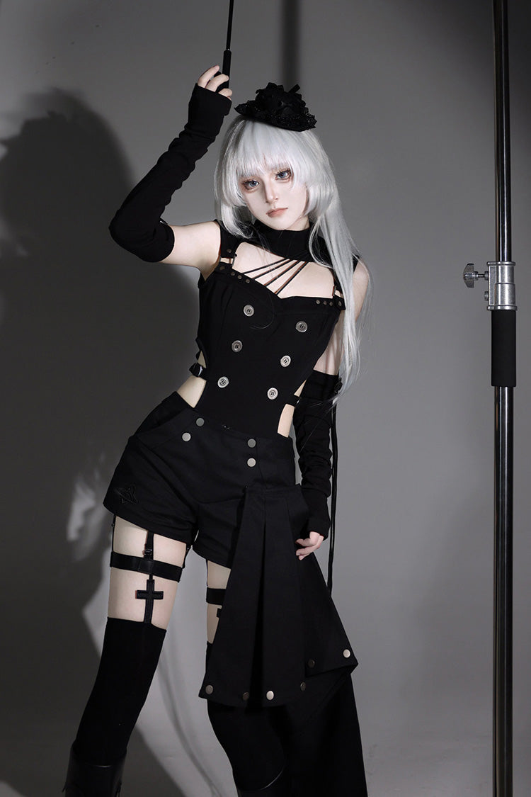 Black [Masquerade Phantom Thief] Cut-Out Gothic Ouji Lolita Shorts Set - Product - 9