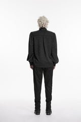 Black Stand Collar Long Lantern Sleeves Jacquard Embroidered  Men's Gothic Palace Shirt with Detachable Tie - Product - 4