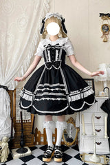 Black [Petal Bunny] Cotton Sleeveless Ruffled Bow Lace Sweet Elegant Lolita Jsk Dress - Product - 2