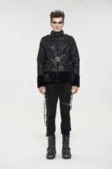 Black Five Pointed Star Decoration Retro Suede Short Plush Men's Punk Coat - Product - 2