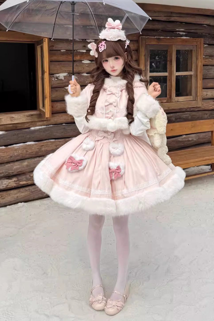 [Sweet Dream Bunny] Furry Bowknot Sweet Lolita Dress 2 Colors and 2 Versions - Product - 6
