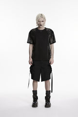 Black Buckled Men's Punk Shorts WIth Big Pocket - Black - 1