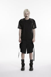 Black Buckled Men's Punk Shorts WIth Big Pocket - Black - 1