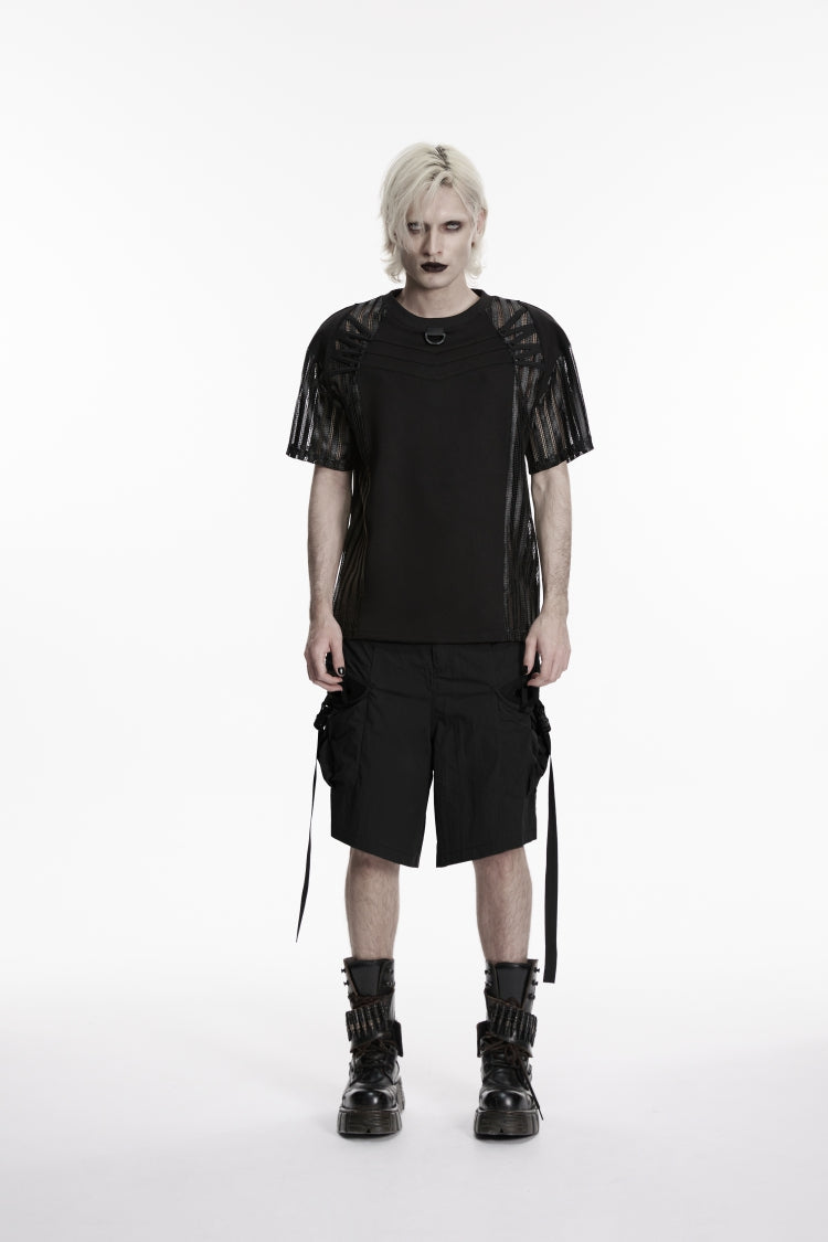 Black Buckled Men's Punk Shorts WIth Big Pocket - Black - 1