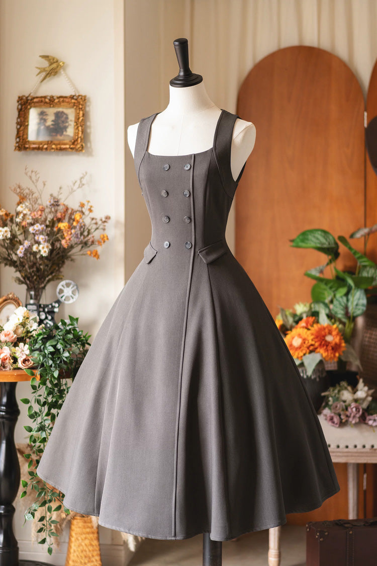 Grey [Misty Shirt Forest] Square Collar Sleeveless Ruffled British Style Classic Vintage Elegant Lolita Jsk Dress - Product - 3