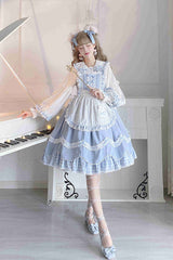 Blue Lapel Collar Bowknot Multi-Layer Ruffled Sweet Lolita JSK Dress - Product - 4