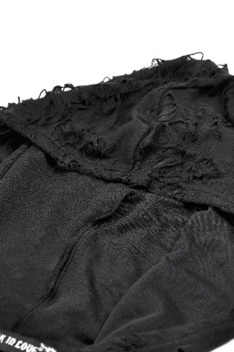 Black Sleeveless Mesh Ripped Asymmetric Zippered Eyelet Women's Punk Hooded Top - Product - 12