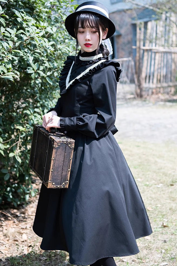 Black Olivia Autumn Winter Stand Collar Long Sleeves Gothic Lolita Dress - Product - 2