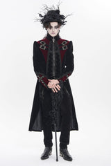 Black Stand Collar Long Sleeves Embroidered Color-Blocked Buckled Zippered Men's Gothic Palace Jacket - Black - 7
