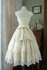 Ivory [Tidal] Triple-Layered Ruffle Bowknot Sweet Lolita Skirt 2 Versions - Product - 2