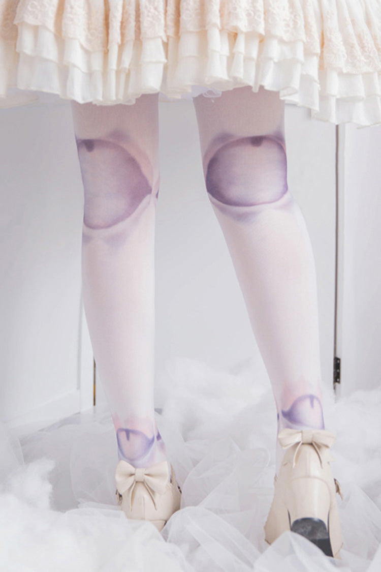 White Print Doll Sphere Patch Lolita Tights - Product - 5
