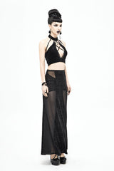 Black High Waisted Jacquard Lace Women's Punk Skirt - Product - 7