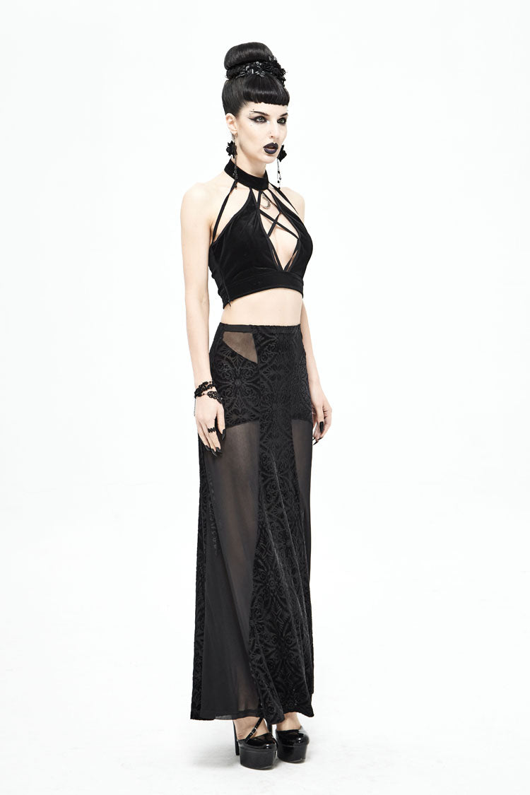 Black High Waisted Jacquard Lace Women's Punk Skirt - Product - 7