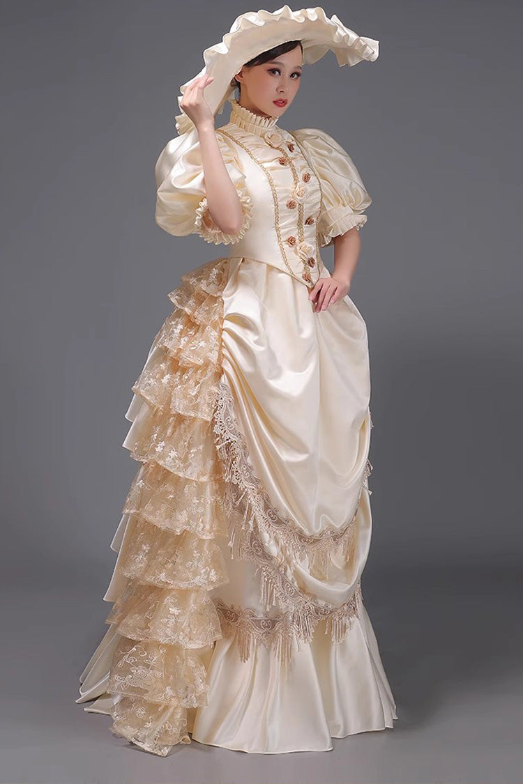 European Style Long Sleeves Multi-layer Ruffle Classic Elegant Princess Victorian Dress 3 Colors - Product - 3