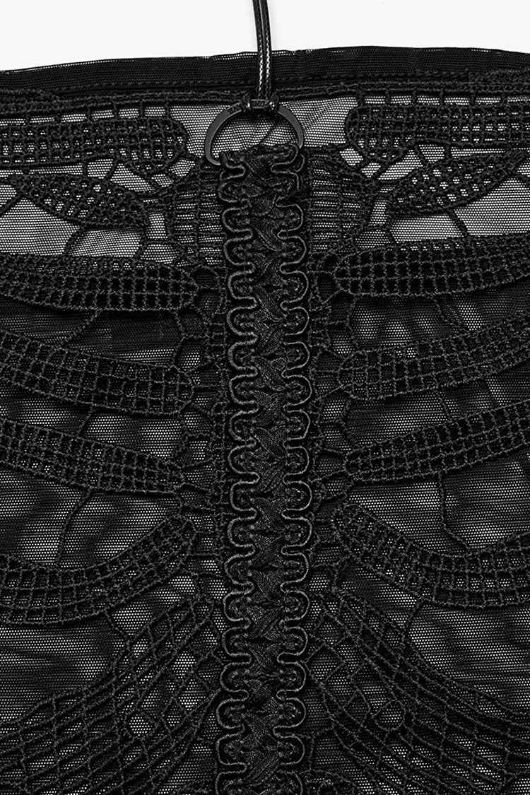 Black Sleeveless Skeleton Embroidery Ripped Women's Gothic Corset - Product - 7