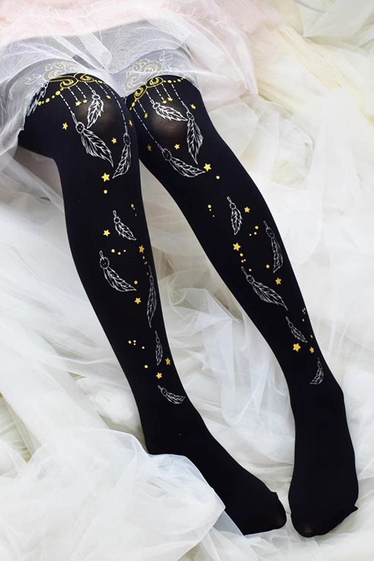 Black Hot Stamping Print Sweet Lolita Pantyhose 13 Styles - Style3 - 3