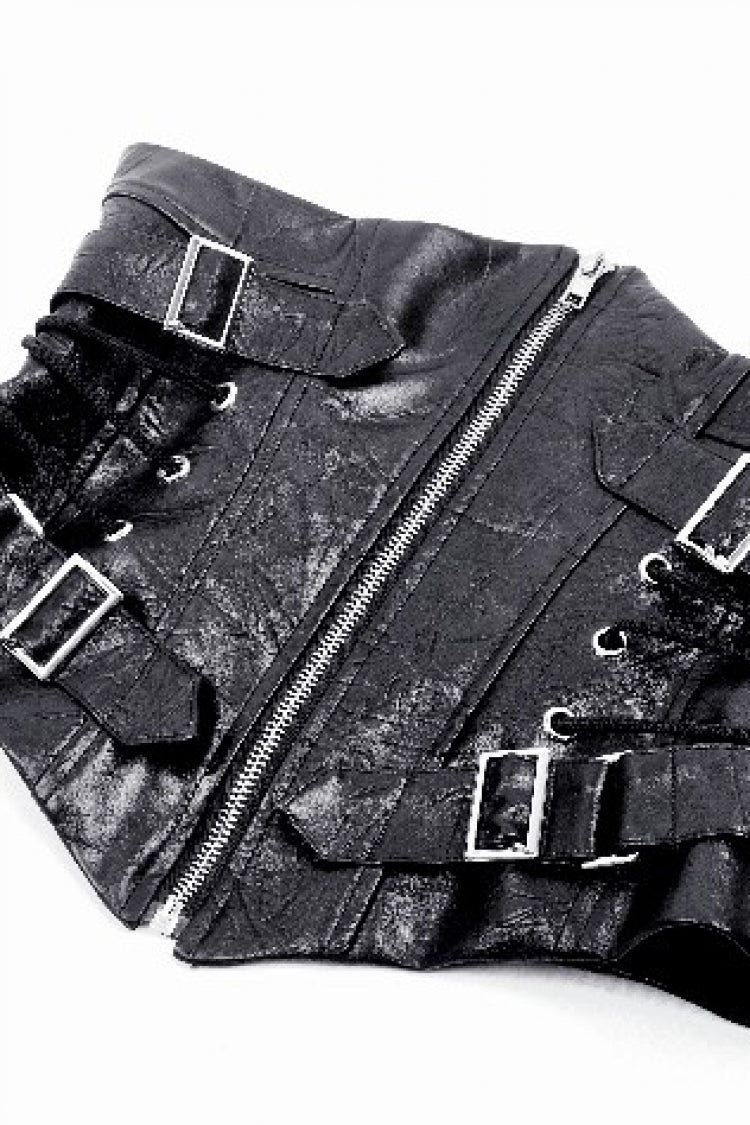 Black Lace-Up Metal Buckled Zippered Women's Punk Underbust Corset - Product - 10