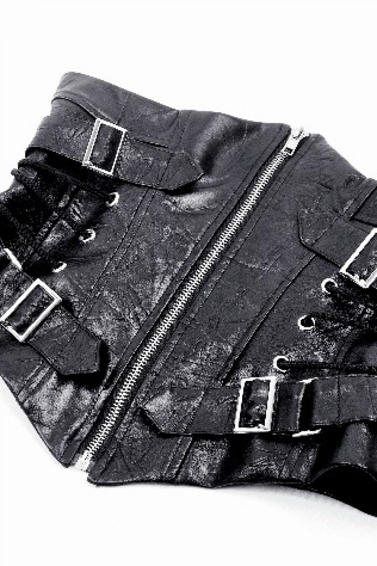 Black Lace-Up Metal Buckled Zippered Women's Punk Underbust Corset - Product - 10