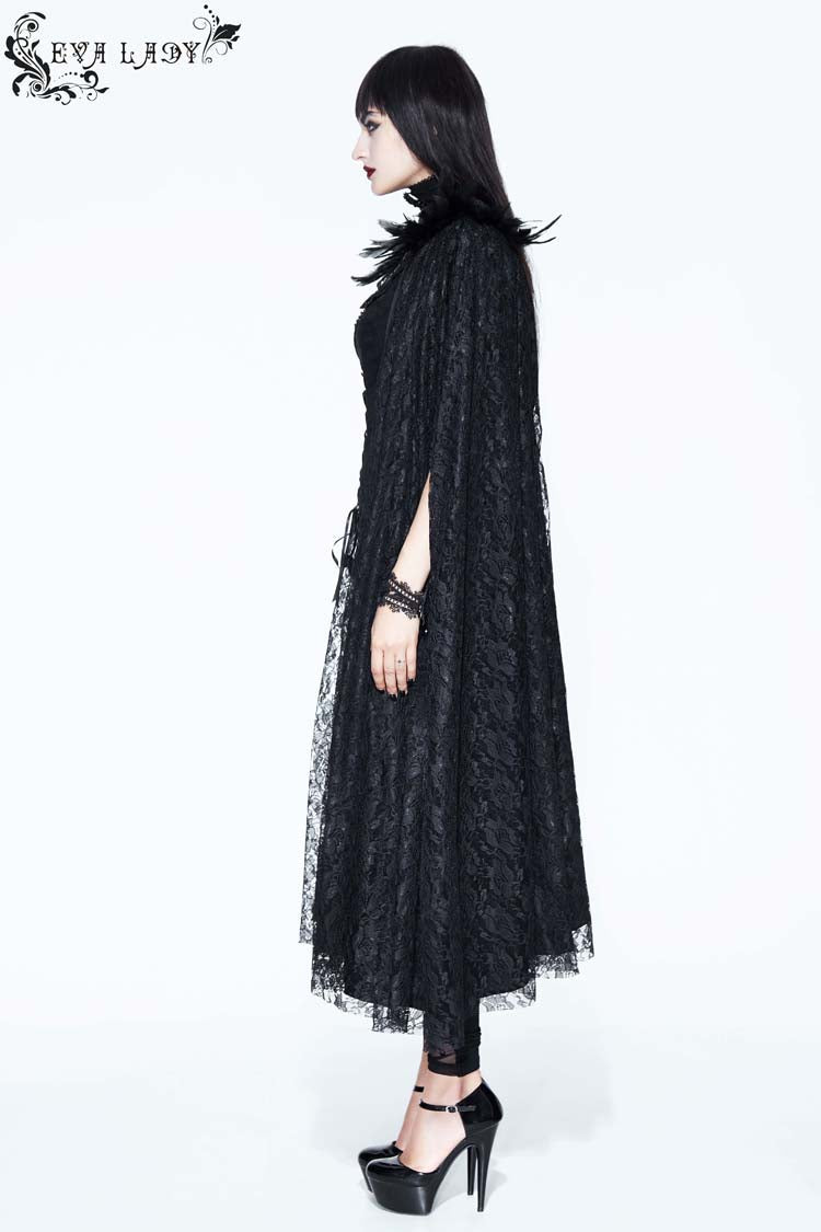 Black Palace Style Lace Long Women's Gothic Cloak - Product - 4