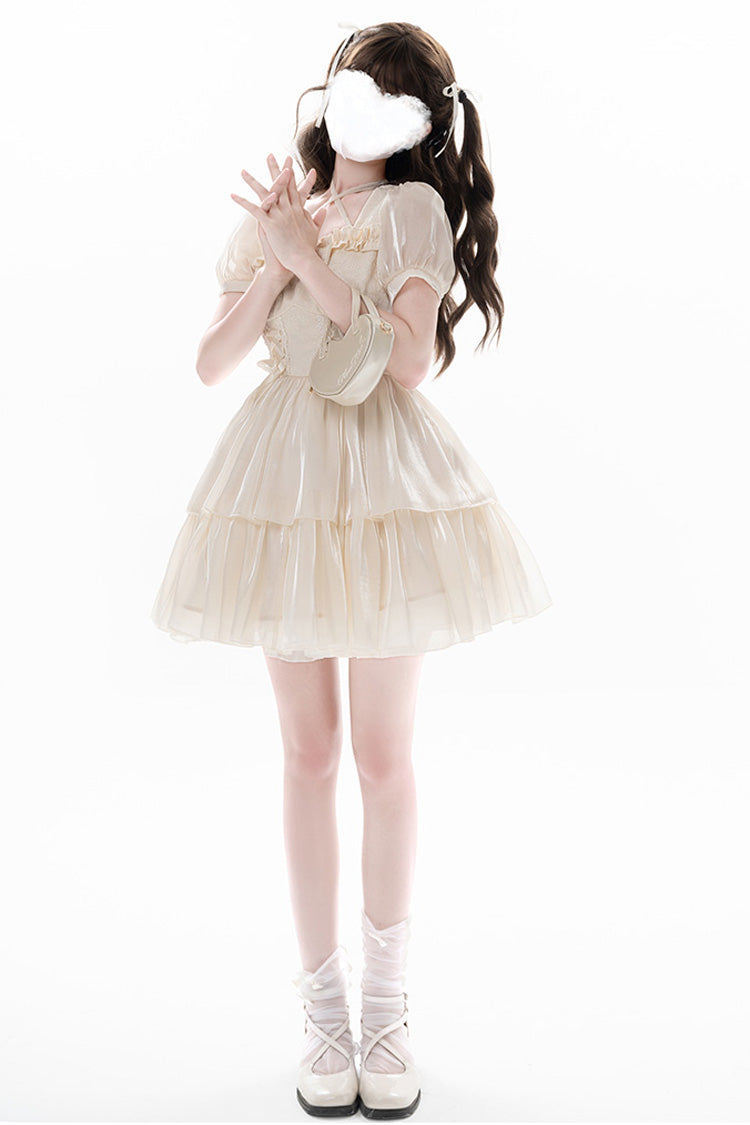 Apricot [Prussian Legend] Short Sleeves Multi-Layered Jacquard Ruffle Bowknot Sweet Lolita Dress - Product - 2