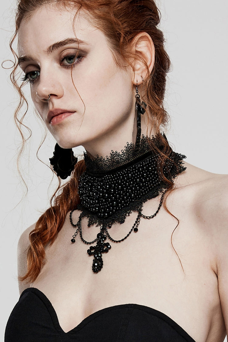 Black Cross Bead Women's Gorgeous Gothic Choker - Product - 4
