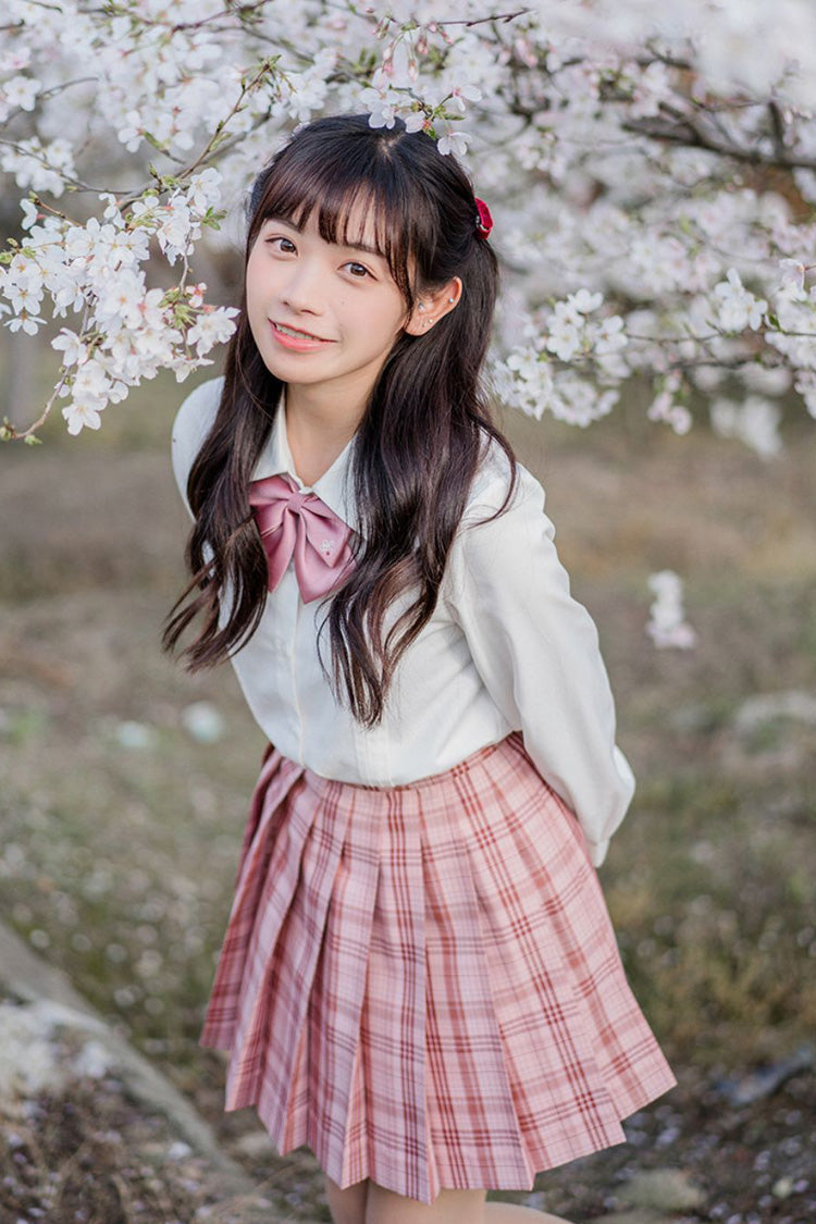 Pink College Style Plaid Stripe Print Sweet Japanese School Pleated Skirt - Product - 5