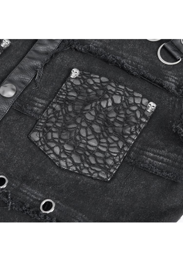 Black Lapel Collar Studded Slim Men's Punk Vest - Product - 9