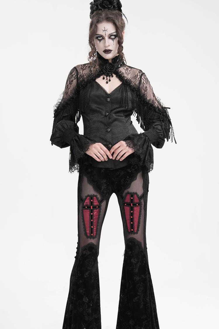 Black Long Sleeves Hollow Ripped Women's Gothic Blouse - Product - 7