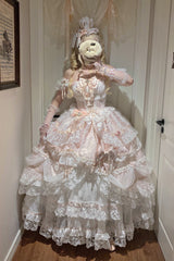 Pink [Anna’s Ball] Square Collar Ruffled Hanayome Bow Lace Sweet Princess Ballet Lolita Jsk Dress - Product - 12