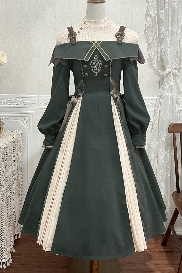 Dark Green Long Sleeves Ruffle Embroidery Bowknot Gothic Princess Lolita Dress - Product - 10