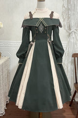 Dark Green Long Sleeves Ruffle Embroidery Bowknot Gothic Princess Lolita Dress - Product - 10