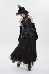 Black Ruffled Lace Lace-Up Slim Women's Gothic Overbust Corset - Product - 4