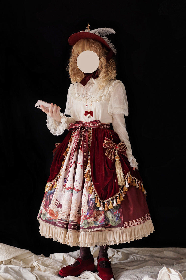 Red [Kaleidoscope of Dreams] Oil Print Side Cardigan Sweet Vintage Gorgeous Lolita Skirt - Product - 9