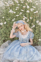 Blue High Waisted Planet Butterfly Print Ruffle Lace Sweet Lolita Dress - Product - 5
