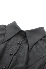 Black Point Lapel Collar Short Puff Sleeves Women's Gothic Blouse with Removable Rosette Cravat - Product - 15