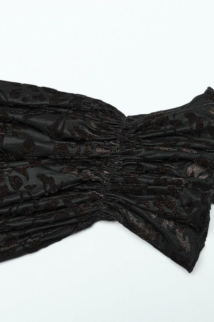 Black Lapel Collar Long Trumpet Sleeves Bronzing Pattern Print Mens Gothic Gorgeous Blouse - Product - 9