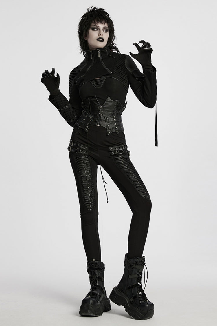 Black Stand Collar Long Sleeves Rivet Women's Gothic Short Jacket - Product - 4