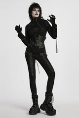 Black Stand Collar Long Sleeves Rivet Women's Gothic Short Jacket - Product - 4