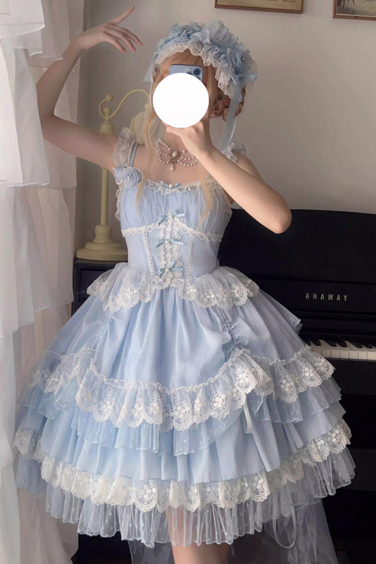 Blue Multi-layer Annie's Tea Party Ruffle Hanayome Sweet Lolita Jsk Dress - Blue - 1