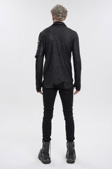 Black Fashion Printed Fabric Stitching Ripped Mesh Detachable Long Sleeve Men's Punk T-Shirt - Product - 6