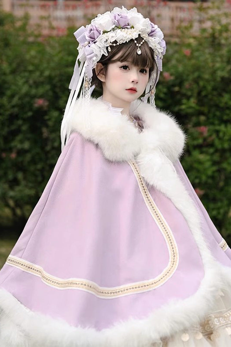[Snowflake Ballad] Sweet Princess Fur-Collar Lolita Coat Cloak 7 Colors - Purple - 9