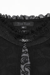 Black Stand Collar Long Puff Sleeves Jacquard Lace Women's Gothic Blouse - Product - 5
