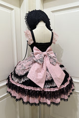 Black/Pink [Rose Princess] Sleeveless Ruffle Bowknot Lace Lace-Up Sweet Ballet Lolita Jsk Dress - Product - 4