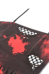 Black/Red Sleeveless Irregular Mesh Tie Dye Women's Punk Slip Dress - Product - 14