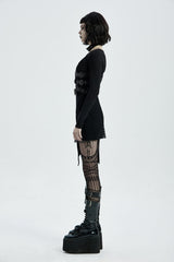 Black Cut-Out Asymmetric Buckled Eyelet Women's Punk Accessory with Pocket - Product - 3