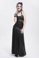 Black Halterneck Stitching Mesh Chained Women's Punk Dress - Product - 10